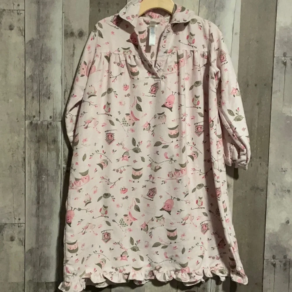 Pottery Barn Kids Long-sleeve Nightgown Girls Size 6 Pink Owl